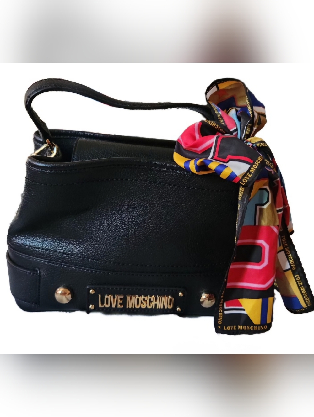 Love Moschino Black Leather Crossbody with Multicolor Scarf - Picture 2 of 9